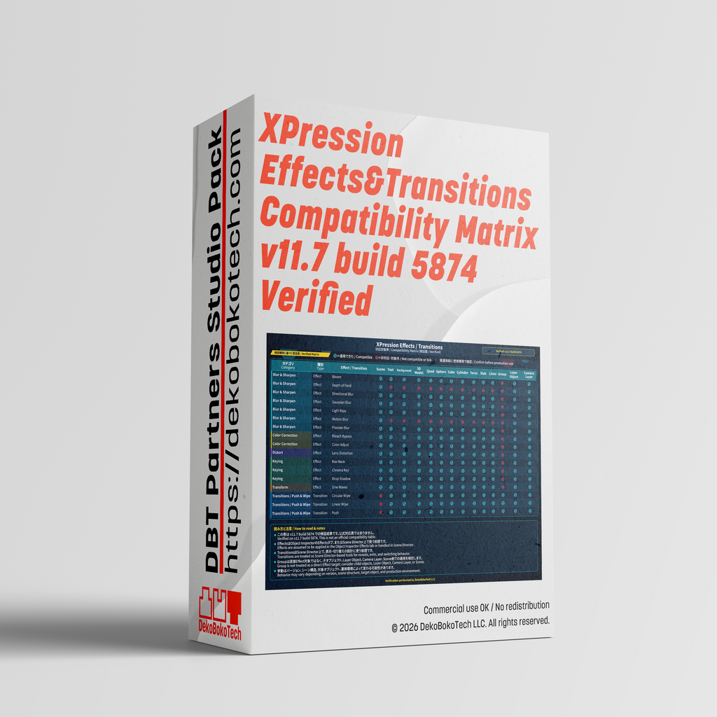 XPression Effects & Transitions Compatibility Matrix v11.7 build 5874 Verified