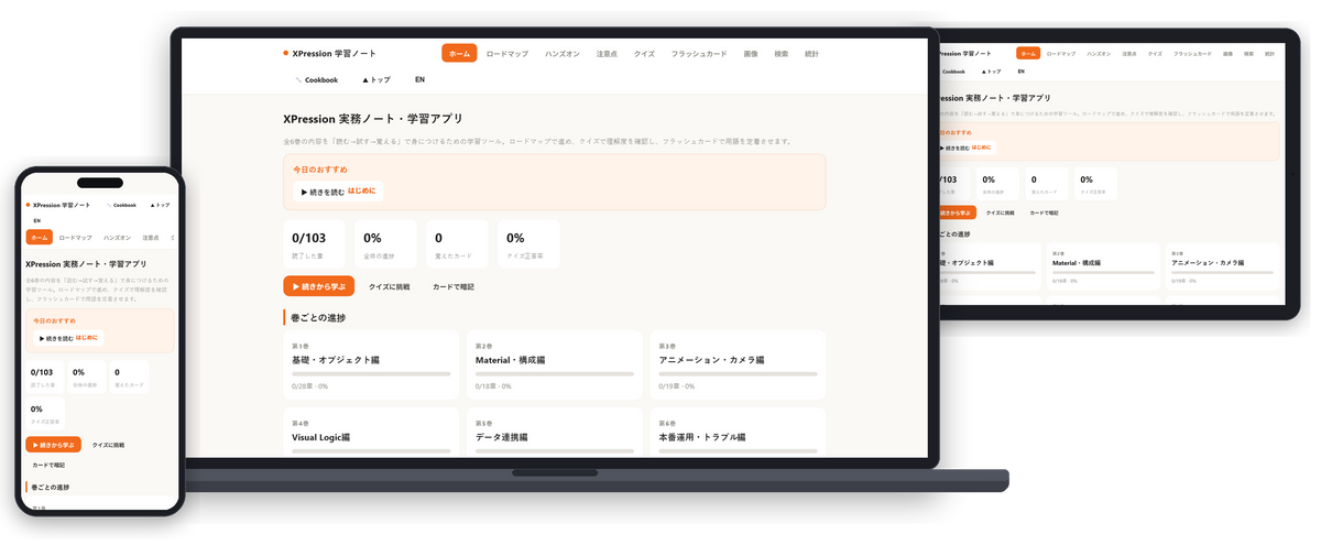 DBT XPression Learning Suite WEB版 — PC・タブレット・スマホの画面
