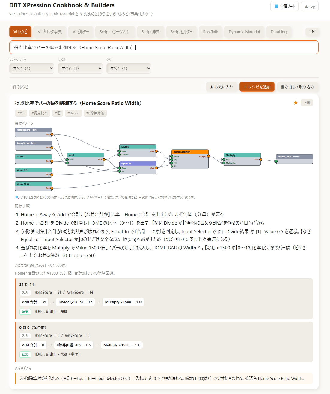 DBT XPression Learning Suite Pro — 逆引きCookbookの別レシピ例（得点比率でバーの幅を制御）