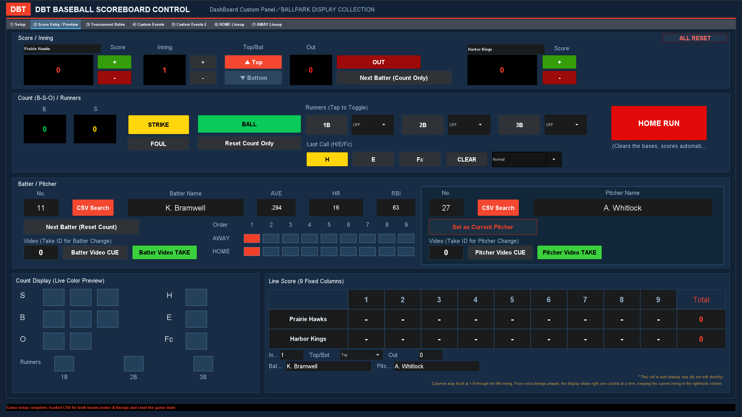 BASEBALL SCOREBOARD CONTROL